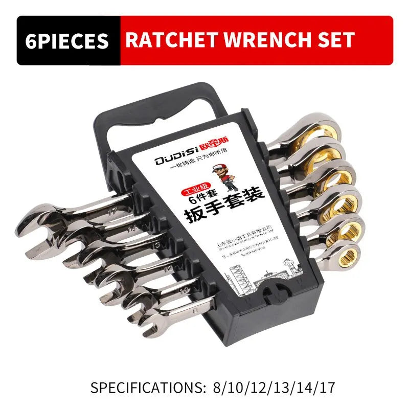 12pcs/6pcs Dual-Use Ratchet Wrench Set — 72-Tooth Quick Ratchet Heads with 180° Rotation Hardware Tools