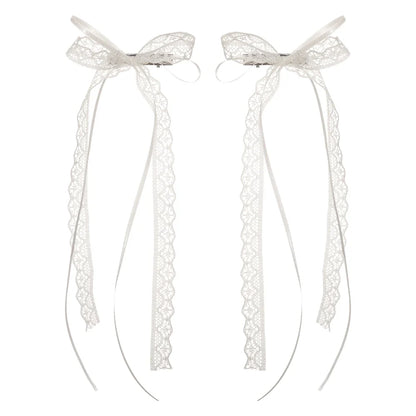 Korean Lace Cream White Bow Ribbon Hair Clip – Bullet Style Side Shredded Hairpin, Headpiece for Women, New Headwear