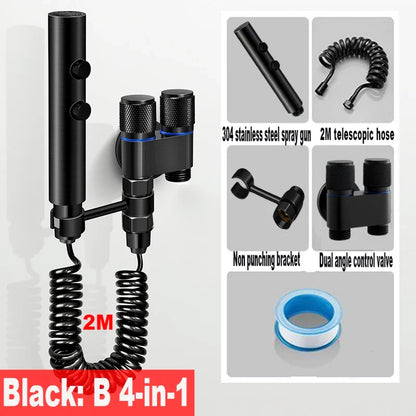 Stainless Steel Toilet Bidet Sprayer Set - Dual Button Handheld Rain Spray Faucet with Self-Cleaning Shower Head & Bathroom Hose Kit
