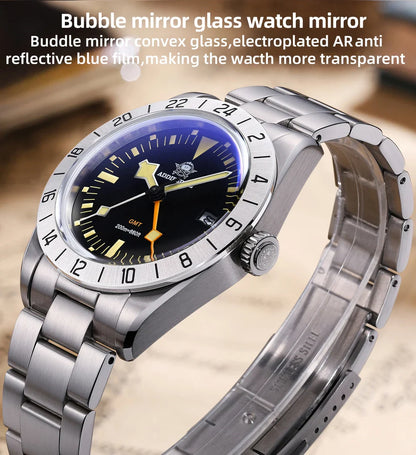 ADDIESDIVE GMT Men’s Diver Watch – 39mm Stainless Steel, Luminous Calendar Display, 20ATM Quartz Reloj Hombre