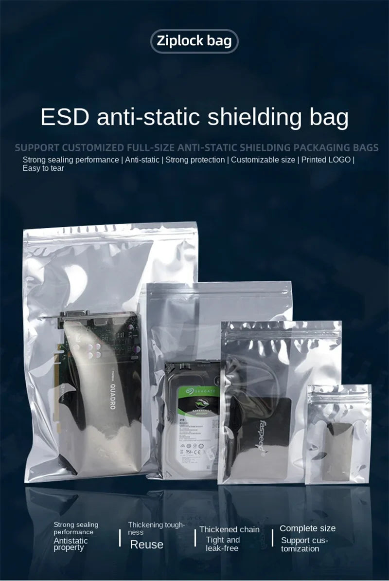 Transparent Anti-Static Shielding Bags – ESD Self-Sealing Pouches for Storage of Small Electronics & USB Accessories