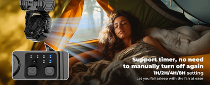 20000mAh Portable Camping Fan — Rechargeable Battery-Powered Outdoor Tent Fan with LED Light, Hanging Hook & 4-Speed Wind
