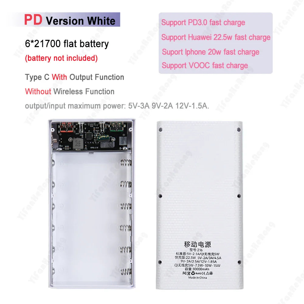 6x21700 Battery Charger Box – DIY Power Bank Holder with Dual USB & LED Light