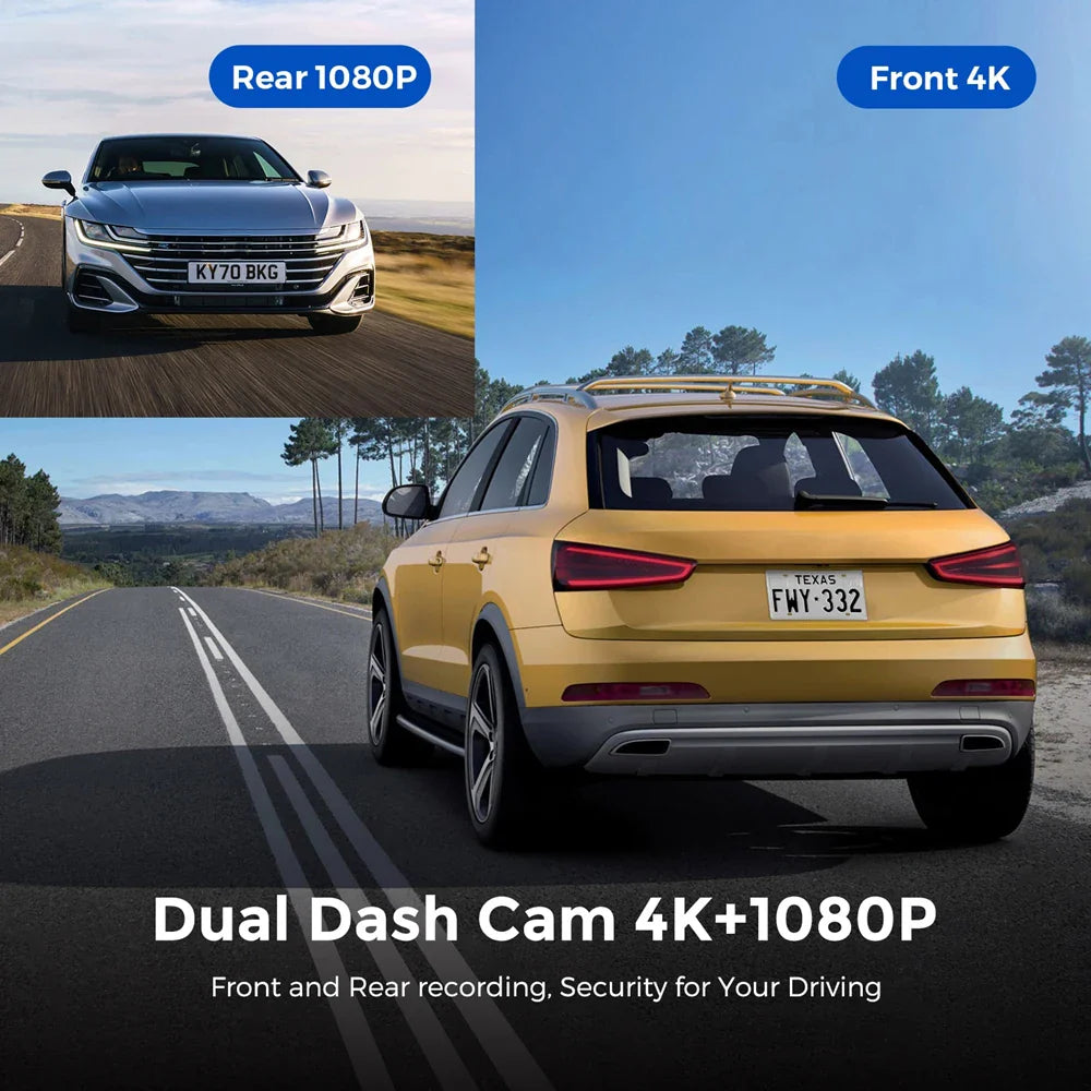 UHD 4K Dash Cam Dual Lens – 1080P Rear Lens, Built-in WiFi, GPS, 24-Hour Parking Monitoring Car DVR