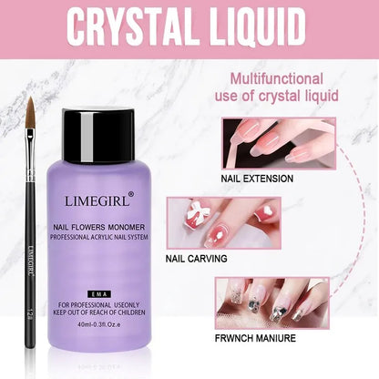 Acrylic Powder and Liquid Monomer Nail Art Kit – Crystal Glitter, 3D Tips, Carving Tools for Manicure Decoration