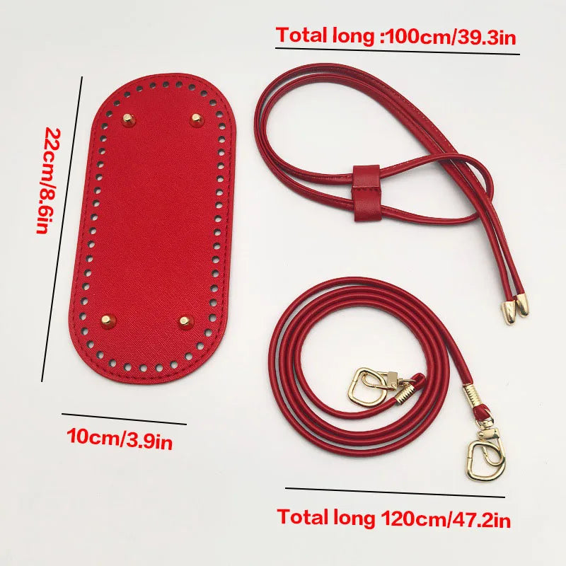 3PCS DIY Crochet Bag Accessories Set – Adjustable Strap, Drawstring Closure & Faux Leather Base for Handmade Handbags