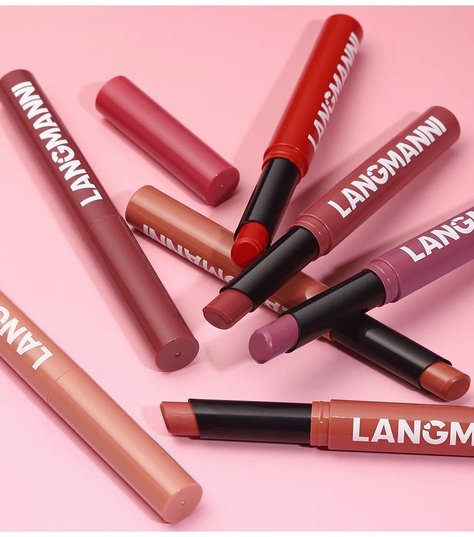 12-Color Matte Lipstick Pencil – Waterproof, Long-Lasting Non-Stick Lip Stain Tint Nude Makeup Pen