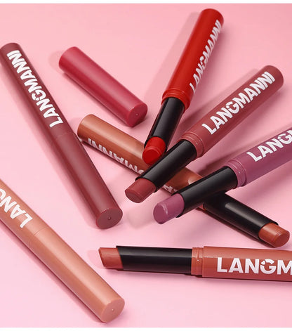 12-Color Matte Lipstick Pencil – Waterproof, Long-Lasting Non-Stick Lip Stain Tint Nude Makeup Pen