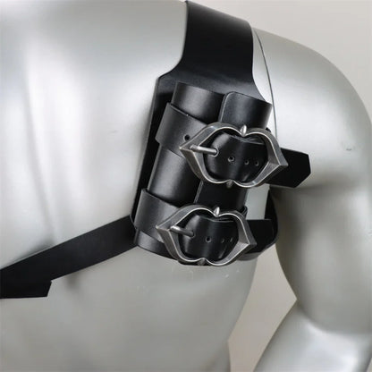Medieval Sword Shoulder Double Back Scabbard - PU Leather Rapier Sheath with Buckle Strap for Viking Knight Cosplay
