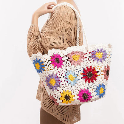 Women’s Handwoven Hollow Flower Handbag – Fashion Leisure Travel Tote Shoulder Bag for Vacation & Everyday Use