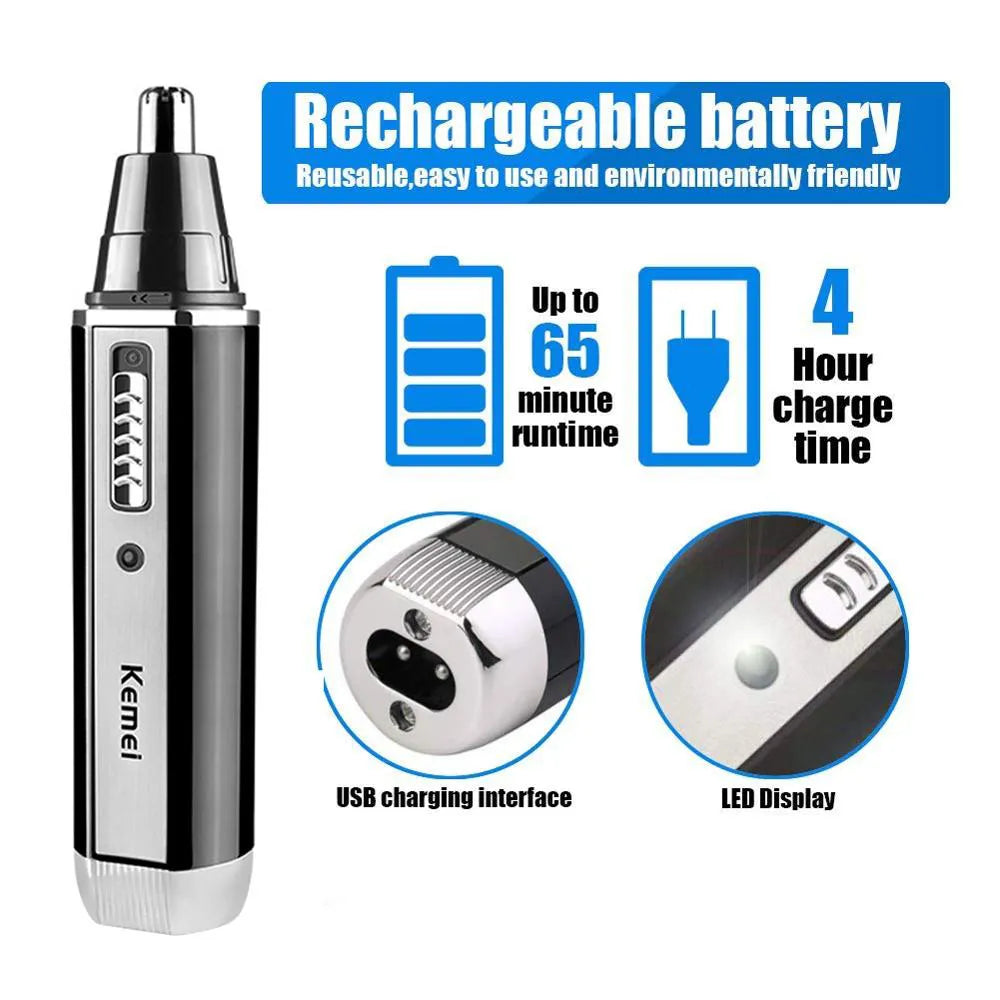 4-in-1 Rechargeable Nose Trimmer: Beard and Ear Hair Removal Clean Machine for Men - Eyebrow and Nose Hair Trimmer
