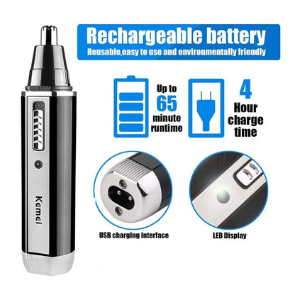 4-in-1 Rechargeable Nose Trimmer: Beard and Ear Hair Removal Clean Machine for Men - Eyebrow and Nose Hair Trimmer