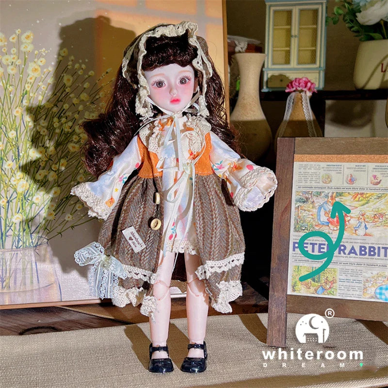 30cm 1/6 BJD Ball Jointed Doll – Starry Gray Eyes with Lolita Fashion Dress, DIY Toy Gift for Girls