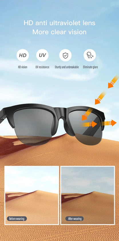 Smart Bluetooth V5.3 Sunglasses with HIFI Headphones – Outdoor Sports UV Glasses for Men & Women