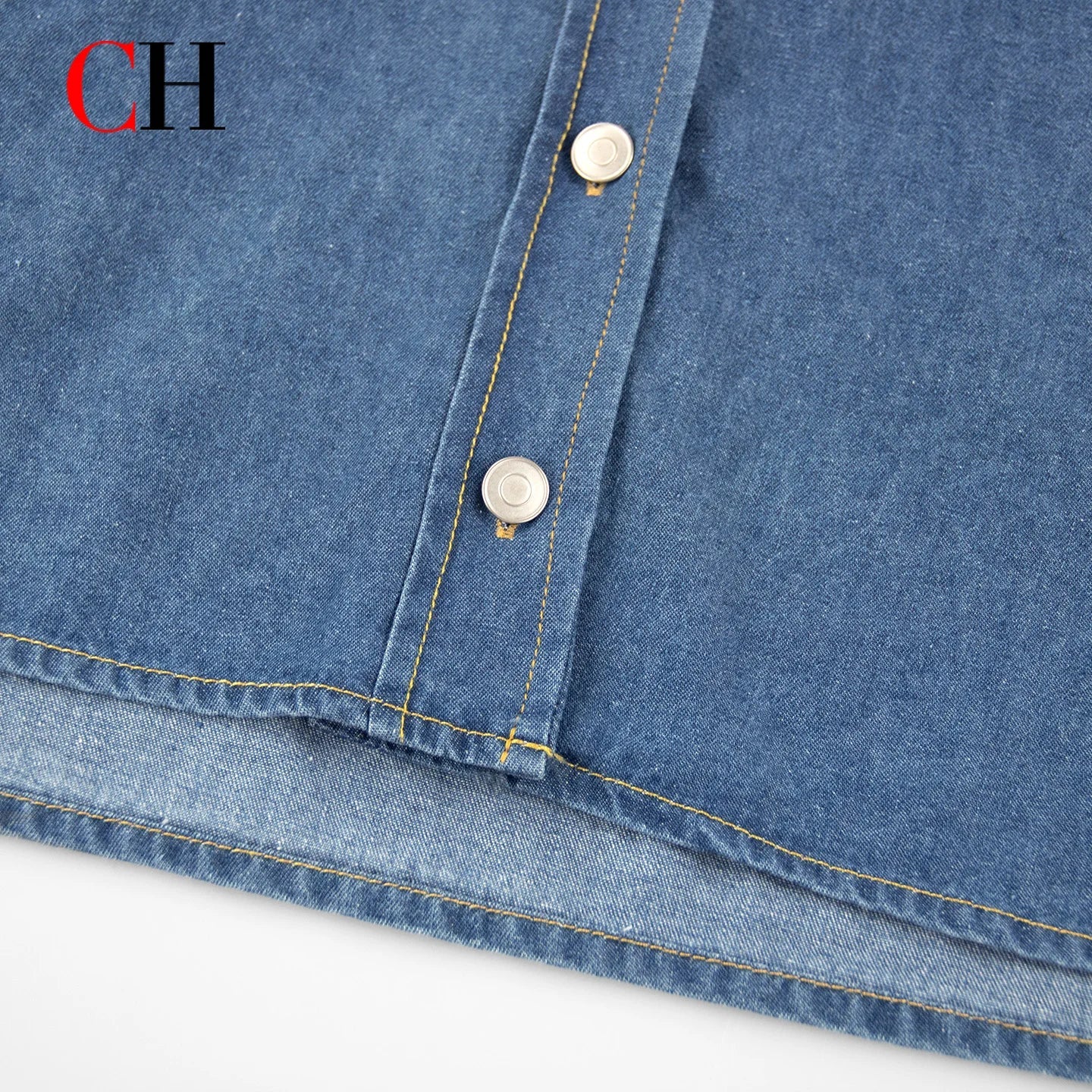 Women’s Sailor Lapel Cropped Denim Shirt - Wide Fit Embroidered Long Sleeve Casual Office Top