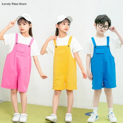 Kids Hip Hop Candy Color Overalls – Girls & Boys Suspender Shorts Jumpsuit Romper Streetwear