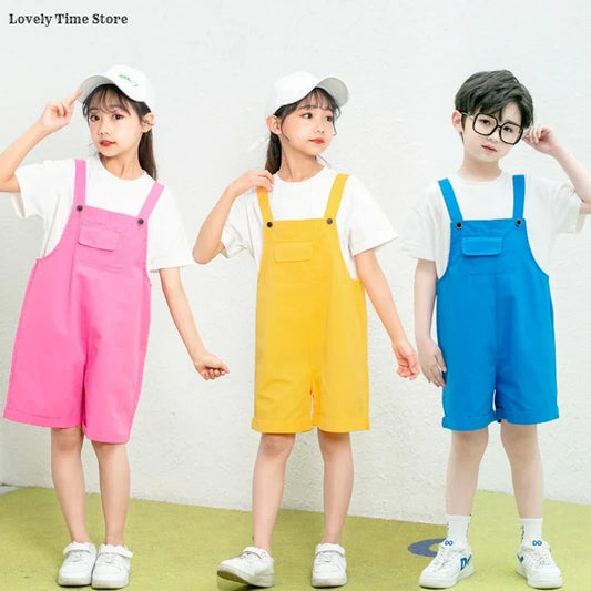 Kids Hip Hop Candy Color Overalls – Girls & Boys Suspender Shorts Jumpsuit Romper Streetwear