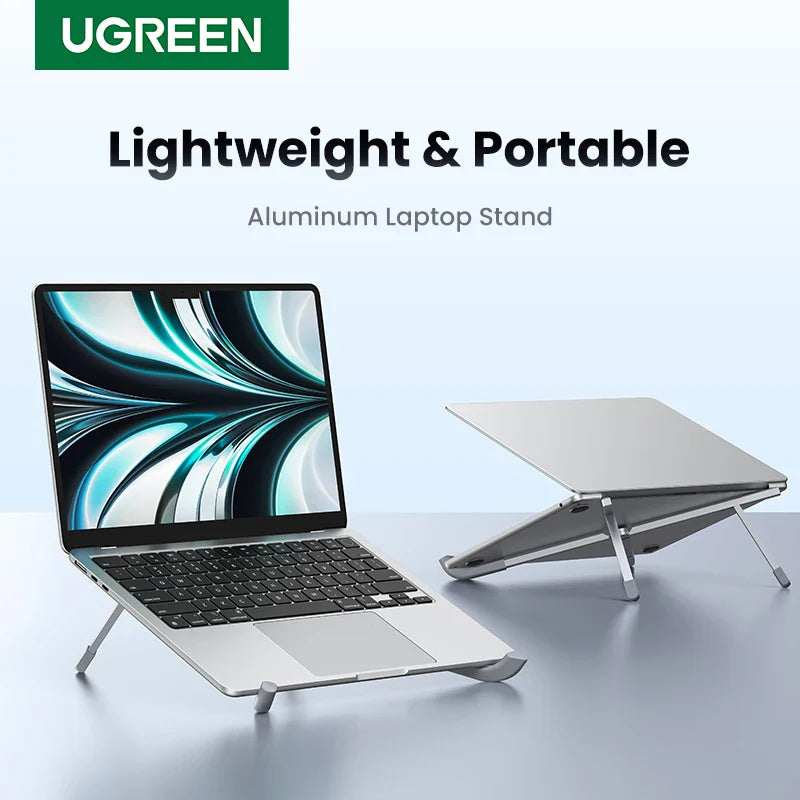 UGREEN Foldable Aluminum Laptop Stand - Vertical Notebook Holder for MacBook Pro Air, Tablet & Phone Support