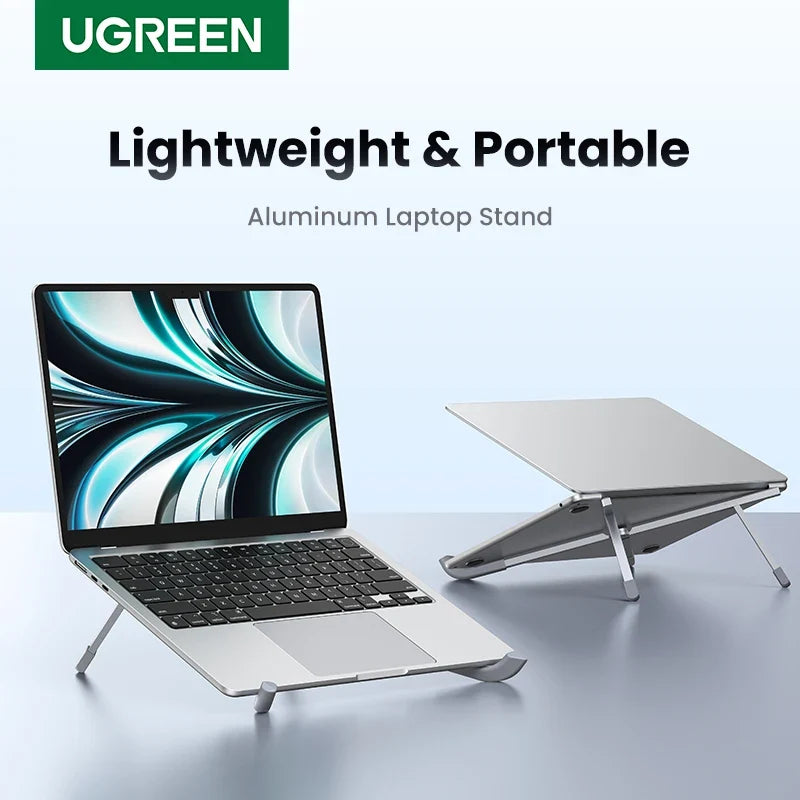UGREEN Foldable Aluminum Laptop Stand - Vertical Notebook Holder for MacBook Pro Air, Tablet & Phone Support
