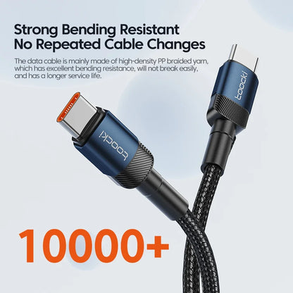Toocki PD 100W/60W Type-C to Type-C Cable – Quick Charge 3.0 Fast Charging for iPhone 15, Huawei, Samsung, Xiaomi