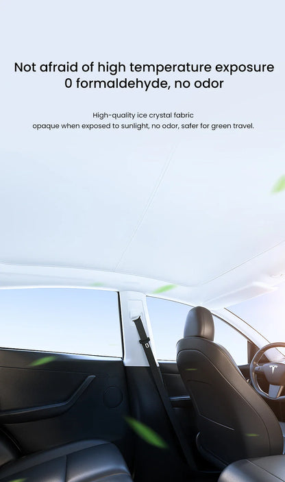 YZ Sun Visor Upgrade for Tesla Model 3 & Y Highland 2021-2024 – Ice Cloth Buckle Sunshade for Glass Roof & Skylight