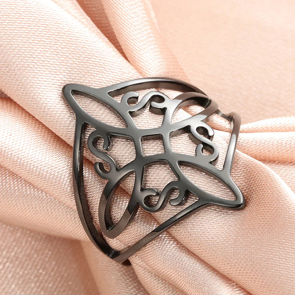 Witch Knot Stainless Steel Ring – Wiccan Celtic Knot Amulet, Good Luck & Protection Jewelry for Men & Women