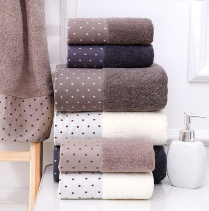 3-Piece Cotton Towel Set – 2 Hand Face Towels 35x75cm + 1 Bath Towel 70x140cm Soft Washcloth Gift Set