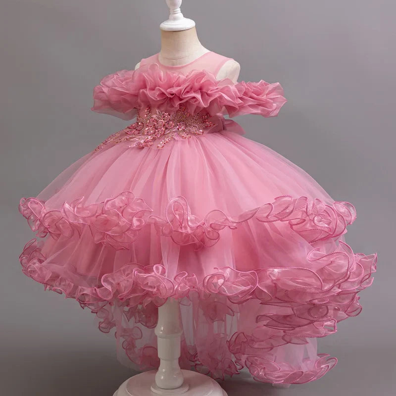 Girls Floral Sequin Princess Dress - Flower Girl Party Dress for Weddings, Birthdays & Christmas