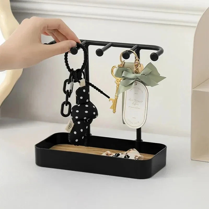Bedroom Desktop Jewelry Storage Holder | Earrings and Necklaces Rack with Wooden Base | Bracelet Hanging Organizer