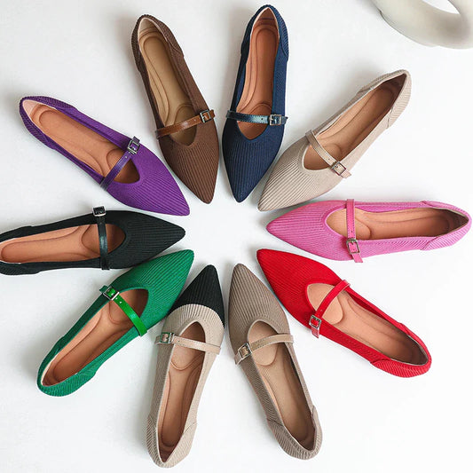 2024 Women's Flat Shoes – Pointed Toe Soft Knitted Sole, Breathable & Comfortable Spring and Autumn New Model