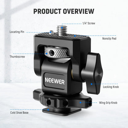 NEEWER Adjustable Camera Clamp – Monitor Mount with Cold Shoe, Anti-Twist 1/4" Screw for Flash & DIY Accessories