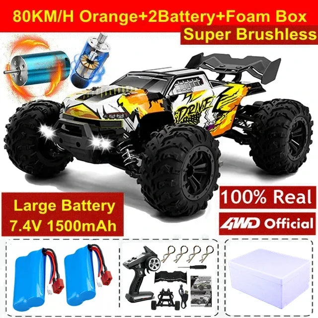 4WD Remote Control Car – Off-Road 4x4 RC High-Speed Buggy Truck, Brushless 50/80KM/H Drift Racing Toy for Kids & Adults