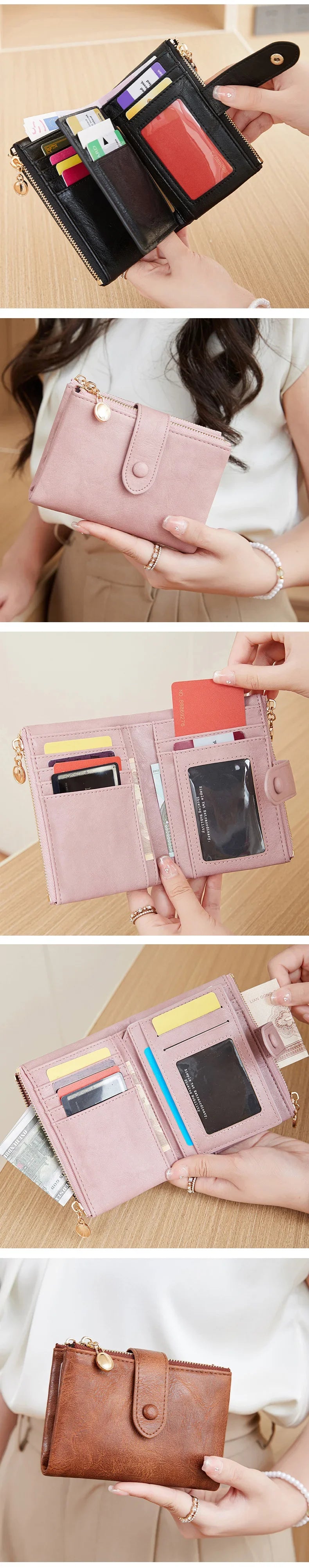 Minimalist Women’s Short Wallet – Large Capacity Triple-Layer Double Zipper Card Holder & Money Bag