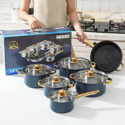 6-Piece Non-Stick Cookware Set - Stainless Steel Frying Pans Pots and Casserole Kitchen Set