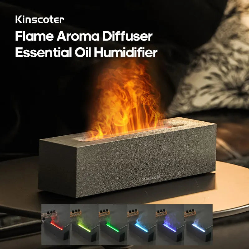 Elevate Your Atmosphere: KINSCOTER Flame Aroma Diffuser - Ultrasonic Cool Mist Maker with LED Flame Lamp - Essential Oil Difusor for Relaxation
