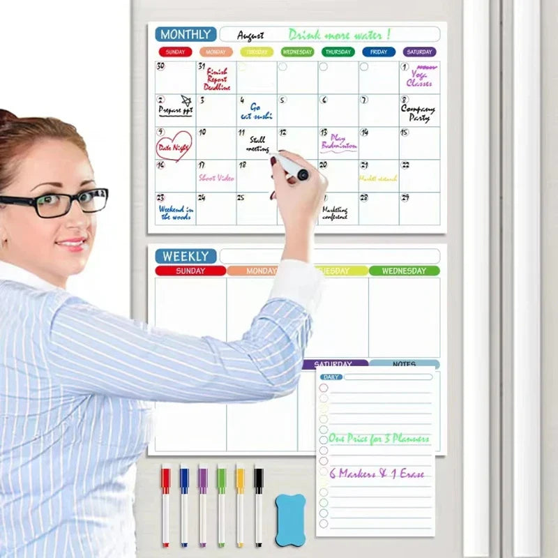 Magnetic Monthly & Weekly Planner — Dry Erase Whiteboard for Fridge, Blackboard, Message Board & Menu Organizer