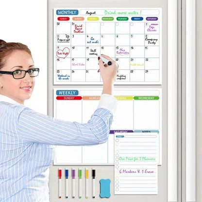 Magnetic Monthly & Weekly Planner — Dry Erase Whiteboard for Fridge, Blackboard, Message Board & Menu Organizer