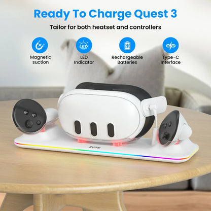 Charging Dock for Meta Quest 3 – Magnetic Charging Station for VR Headset & Controllers, Includes 2 Rechargeable Batteries
