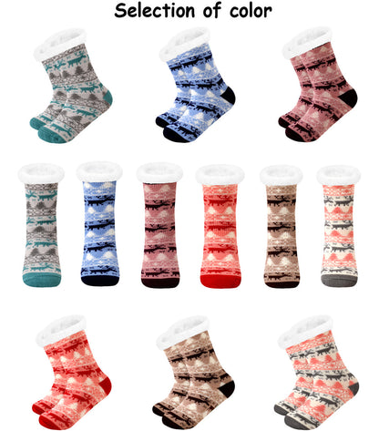 Women’s Winter Plush Socks – Soft Fuzzy Non-Slip Floor Slippers with Penguin, Deer, Elk & Bear, Cozy Christmas Gift