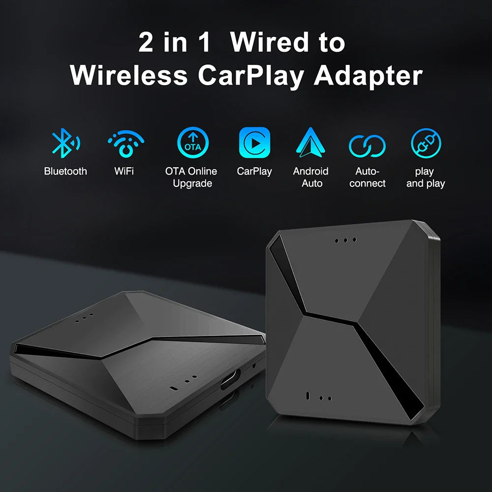 Wireless CarPlay Adapter and Android Auto 2-in-1 Smart Dongle - 2024 5G WiFi for iPhone and Android, Compatible with Volvo, Benz, MG, Kia, Chery, VW