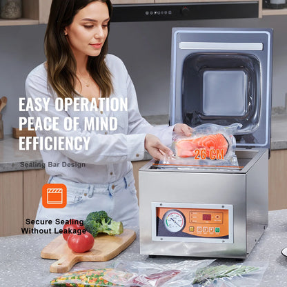 SucceBuy DZ-260S Chamber Vacuum Sealer — 260W Vacuum Packing Machine with 10.2" Seal for Wet Foods & Meats, Home Kitchen Use