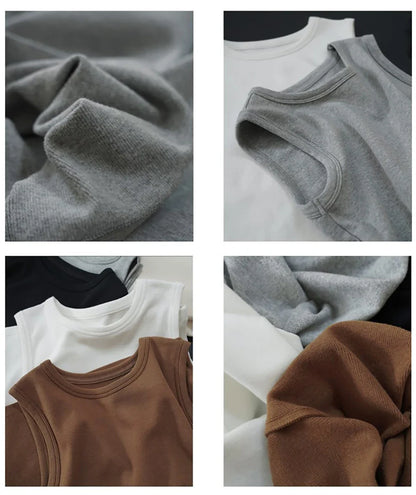 Women’s Cotton Camisole Vest – Colorful Round Neck Basic Sleeveless Undershirt with Side Cleavage Coverage C4878