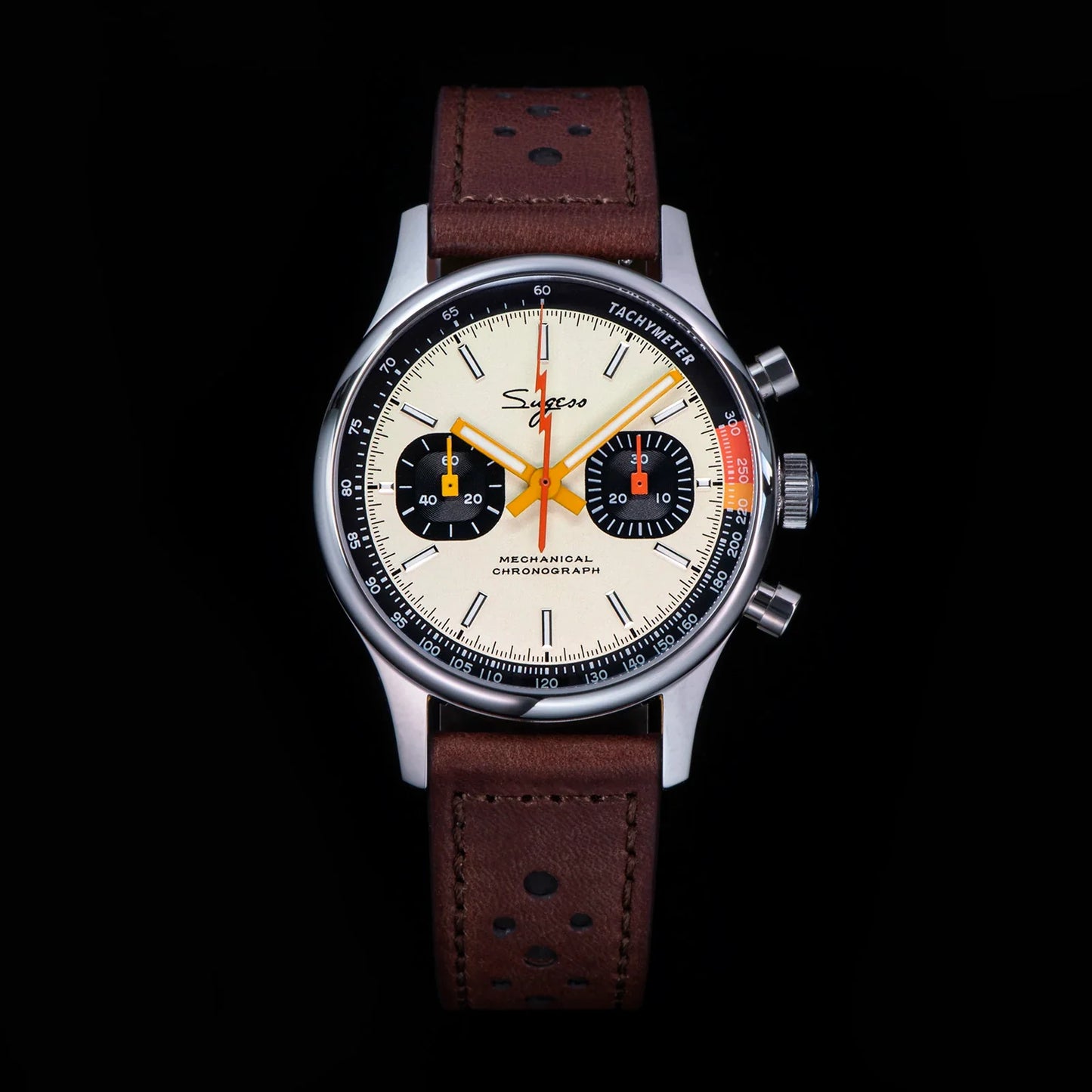 Sugess Pilot Men’s Chronograph Watch — Original ST1901 Mechanical Movement, Sapphire Crystal, Waterproof Racing Strap
