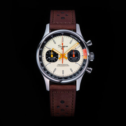 Sugess Pilot Men’s Chronograph Watch — Original ST1901 Mechanical Movement, Sapphire Crystal, Waterproof Racing Strap
