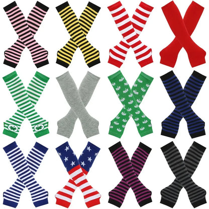 Warm Knitted Long Fingerless Gloves – Striped Elbow Mittens for Women, Fashion Christmas Gift