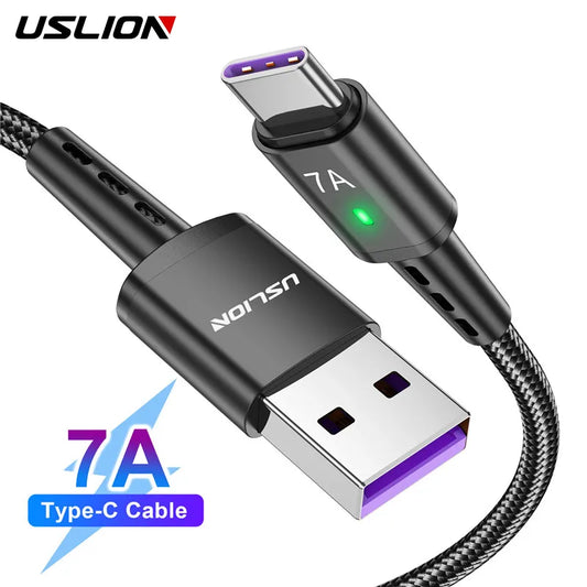 USLION 7A Fast USB Type C Cable – Quick Charge Data Cord for MacBook, Xiaomi, Samsung, Huawei