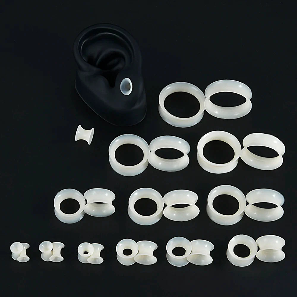 Pair Soft Flexible Ear Tunnels – Double Flare Flesh Tunnel Ear Plugs, Thin Silicone Gauge Expander Earrings for Stretched Ears