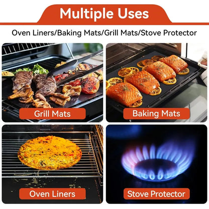 Reusable Non-Stick Oven Liners: Teflon Protector Mats for Electric & Gas Ovens - Heat Resistant Grill Mats for Bottom Protection