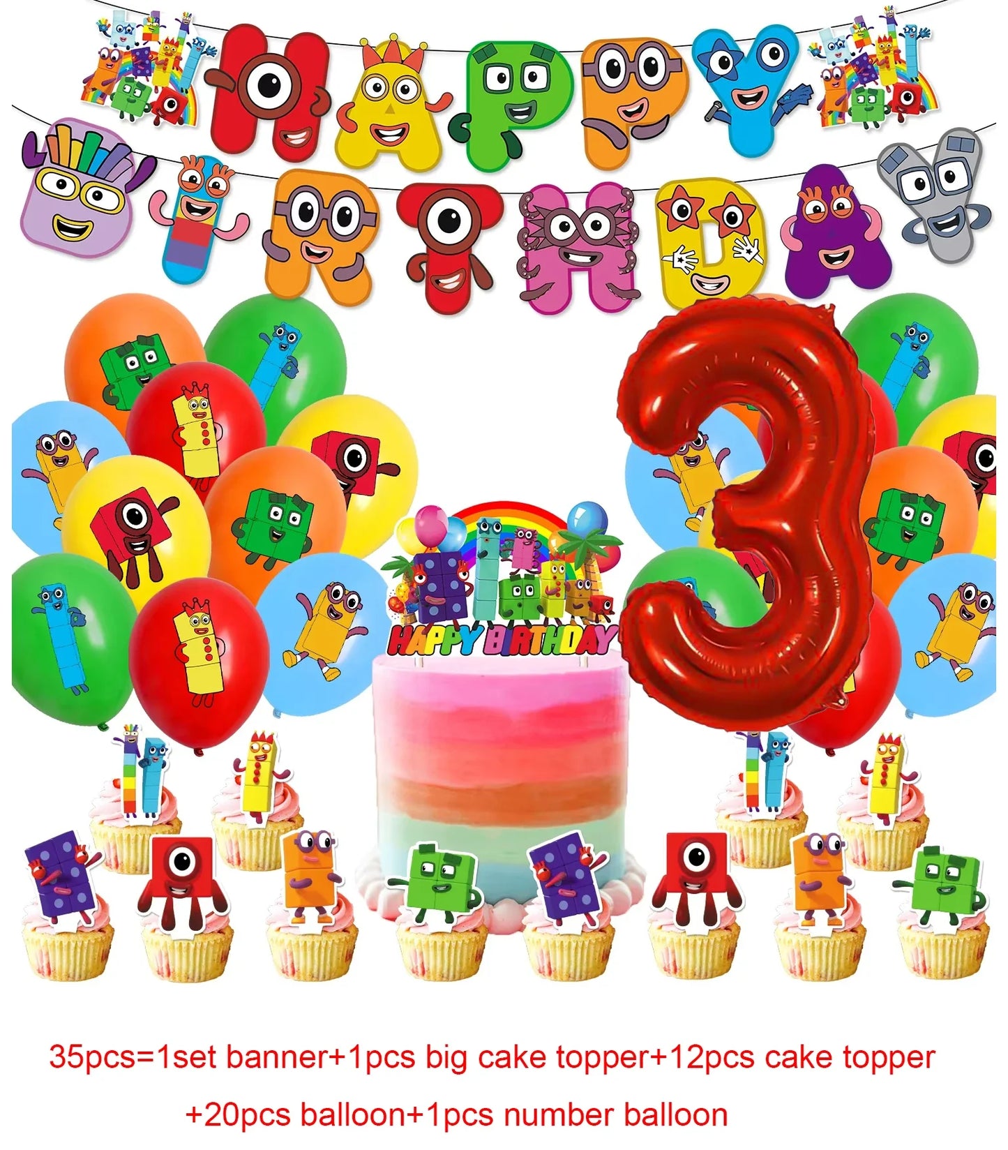 Number Birthday Building Blocks Party Decorations Set – Tablecloth, Banner, Balloons & Cake Topper for Kids & Baby Shower Supplies