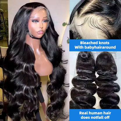30-40 Inch Body Wave Lace Front Wig – 13x6 HD Transparent Human Hair, Pre-Plucked Glueless Water Wave for Women